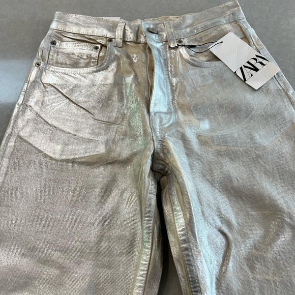 Zara silver metallic jeans size 36 (4) - Picture 4 of 12